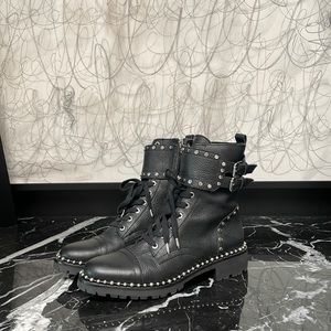 Black Sam Edelman Combat Boots with Silver Accents